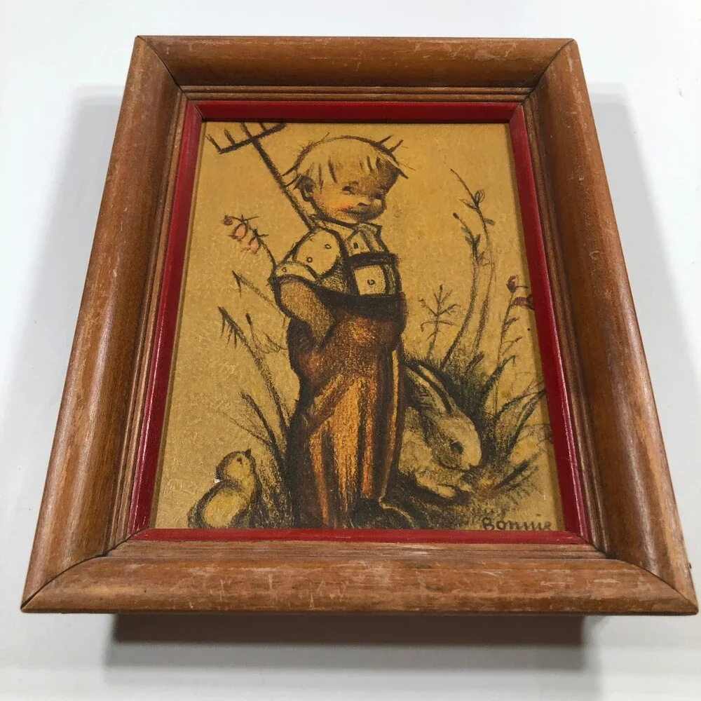 Lot of 4 Bonnie Belgium Signed Framed Drawings of Children Yellow 8